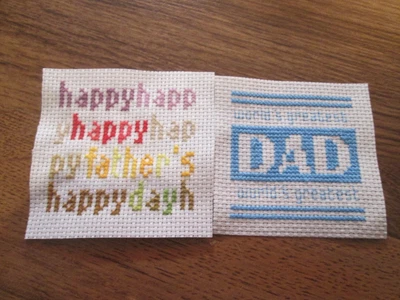 2 X FATHER'S DAY / DAD CROSS STITCH TOPPERS - FINISHED CROSS STITCH PIECES • £3.50