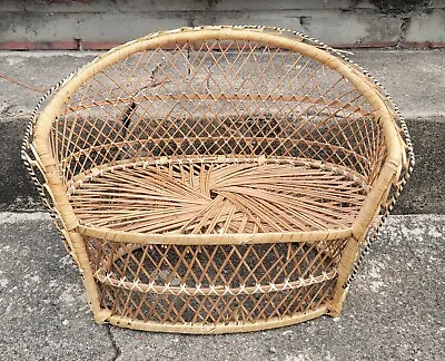 Vintage Wicker Rattan Doll Bench Peacock Style Loveseat Boho Plant Stand Bear • $35