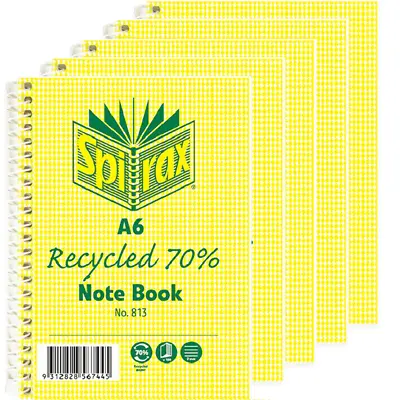 NEW 5x Spirax 813 Notebook 7mm Ruled 70% Recycled Spiral Bound A6 100 Page BULK • $29.95