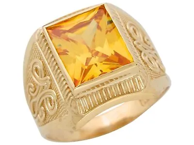 10k Or 14k Yellow Gold Simulated Yellow Topaz November Birthstone Mens Wide Ring • $374.99