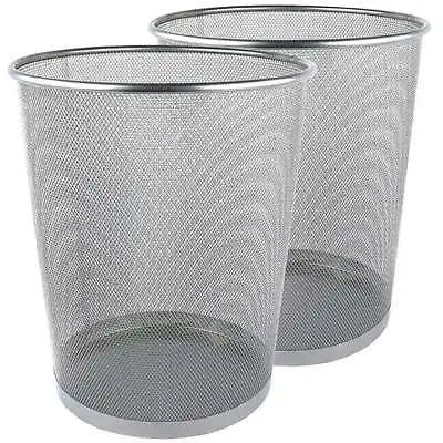 6 Gallon Trash Can Metal Mesh Trash Can Silver Trash Can 2 Pc Wastebasket • $21.34