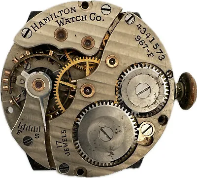 Vintage Hamilton 17 Jewel Mechanical Men's Wristwatch Movement 987-F  For Repair • $65