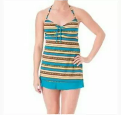 NEW Mainstream Womens Striped Halter Swim Dress Size 12 • $29.95