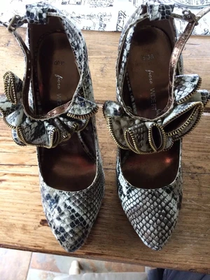 £16.50 • Buy FIORE Punky Stiletto Lap Dance Leather Shoes Grey Black & White Snake Uk 5