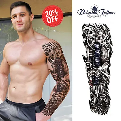 £4.99 • Buy Temporary Tattoo Sleeve, Mechanical Steampunk, Terminator, 3d, Mens, Womens, Arm
