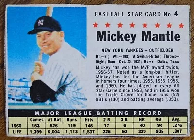 1961 Post Mickey Mantle Baseball Card #4 Gd Creasing Read Desc.  *ycc* • $15.50