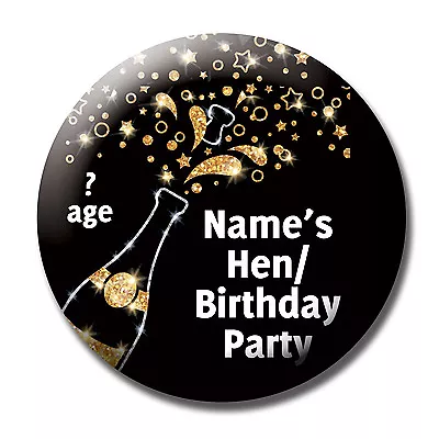 Personalised Hen Party Birthday Name Stickers Labels / Badge / Gift Gold Black  • £5.15