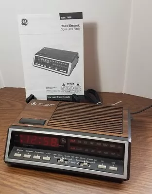 GE Vintage Alarm Clock Radio + Manual Model 7-4616A ~ Woodgrain & Dual Alarm EUC • $19.99