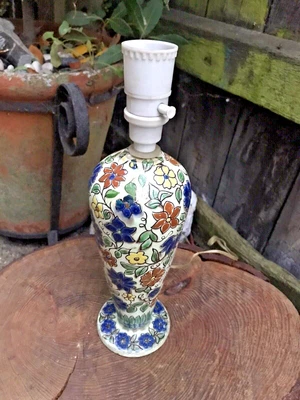 £39.97 • Buy Vintage 1930's French POTTERY FLORAL LAMP Enamelled Longwy Style Sgraffito 10.5 