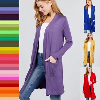 $13.95 • Buy Women's Open Front Slouchy Pockets Soft Rayon Long Cardigan Long Sleeve Sweater