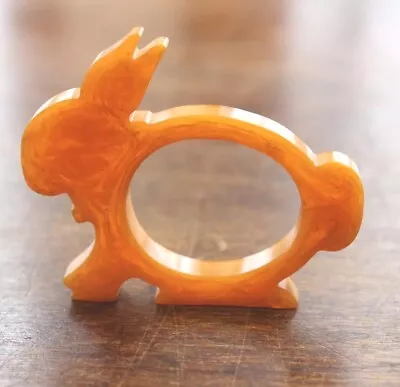 Vintage Catalin Bakelite Napkin Ring Orange Bunny Rabbit MCM • $19.75