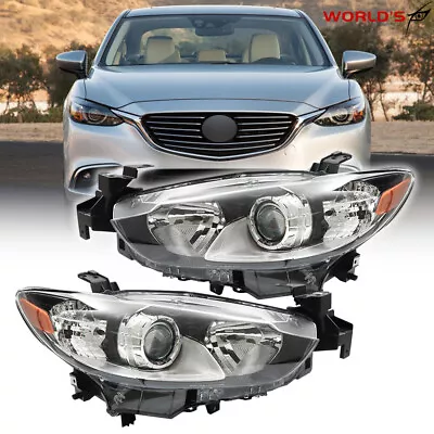 Right+Left Headlight For 2014-2017 Mazda 6 Black Housing Clear Lens Halogen Type • $121.99