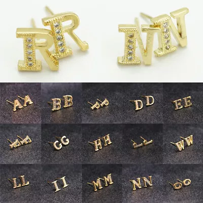 Fashion 26 Initial Letter Cubic Zircon Ear Earrings Stud Women Wedding Jewelry • $2.25