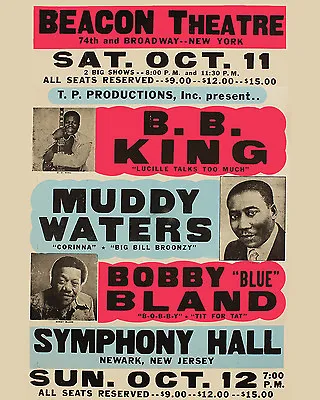 B.B. King & Muddy Waters Concert Poster (Beacon Theatre 1969) - 8x10 Photo  • $6.99
