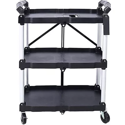 3 Layers Folding Cart Collapsible Service Cart Metal Portable Pack-N-Roll Cart • $68.59