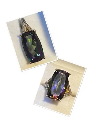 LARGE Mystic Topaz & Diamonds In 10K Gold Ring (Size 8) & Pendant (20CTW Each) • $469.99