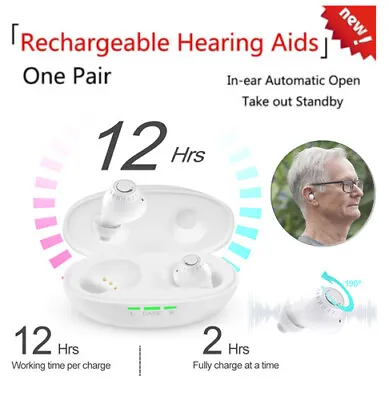 1 Pair Rechargeable Hearing Aids Mini ITE Hearing Amplifier High Power -White US • $32.99