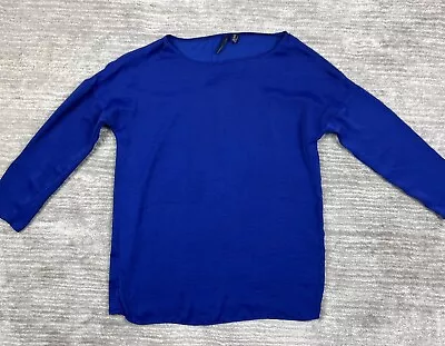 MNG Suit Top Women 4 Blue Tunic 3/4 Sleeve Blouse • $9.99