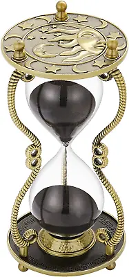 Hourglass Sand Timer 60 Minute Sun & Moon Engraving Brass Sand Clock Metal Black • $52.59