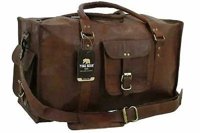 $75.99 • Buy Leather Genuine Travel Bag Duffle Gym Men Vintage Luggage S Overnight Weekend