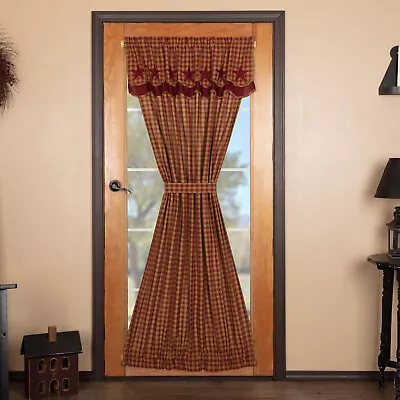 VHC Brands Primitive 72 X40  Door Panel Red Rod Pocket Appliqued Window Curtains • $39.95