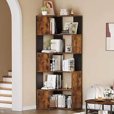 6-Tier Corner Bookshelf 67 Inch Tall Bookcase With L Shaped Design Home Office • $94.99