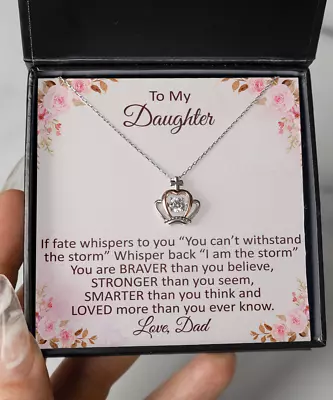 To My Little Girl Gift Crown Pendant Silver Necklace For Daughter From Dad Daddy • $39.95