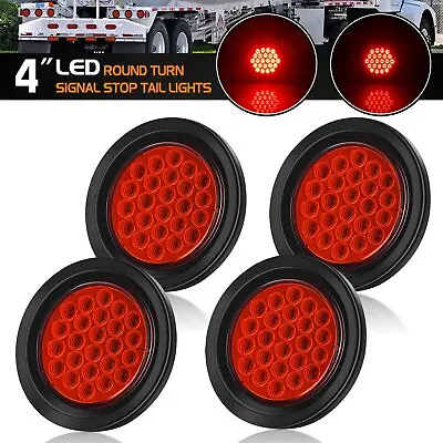 4x Round 4  Inch LED Truck Trailer Stop Turn Tail Brake Lights Waterproof 24-LED • $24.95
