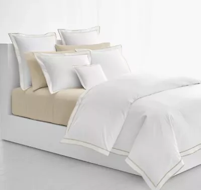 Ralph Lauren FULL/QUEEN Spencer Border Sateen White Flax Tan Beige Duvet Cover • £57.82