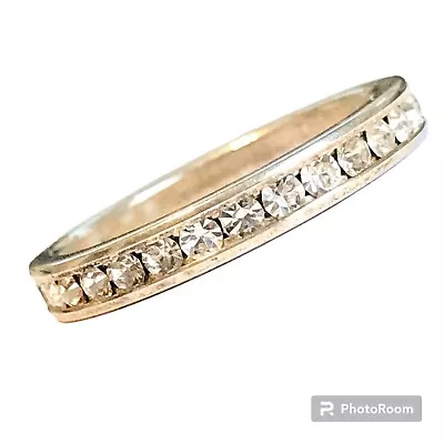 Vintage Crystal Rhinestone Eternity Ring Size 7 Clear Silver Plated Stackable • $8.99