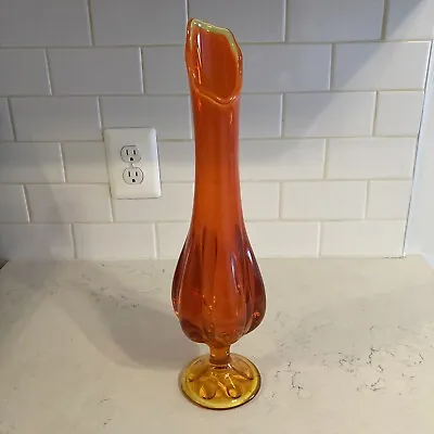 Viking Pedestal Swung Vase Satin Orange Amberina 19  Mid Century EUC • $94.90