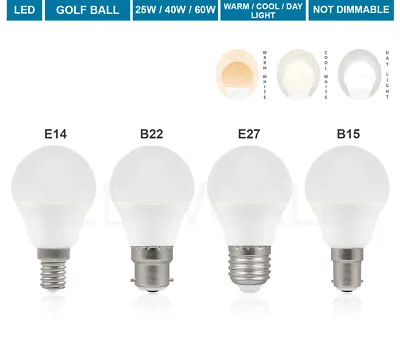 B22 E14 E27 25W/40W/60W Cool Light / Warm White Golf Ball Globe Lamp LED Bulbs • £5.99
