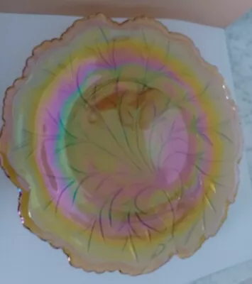 VINTAGE 1950s Amber Carnival Glass Plate Iridescent Tree Of Life Pattern 10  • $8.99