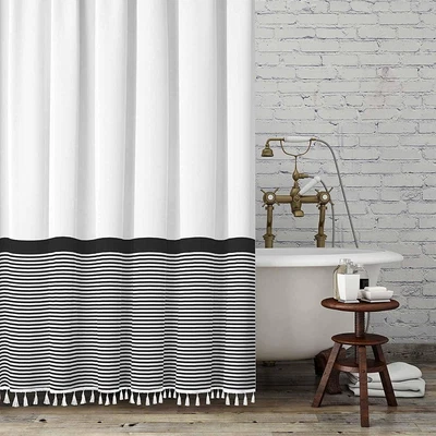 $56.69 • Buy Farmhouse Fabric Shower Curtain, 84 Inch Extra Long Tassel Striped Bathroom Show
