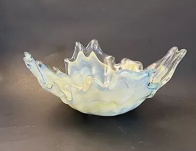 Vintage Murano Style Art Glass Centerpiece Bowl Clear Blue Pale Yellow 4” Tall • $39