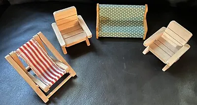 $17.99 • Buy Miniature Dollhouse Furniture Outdoor Patio Adirondack Chairs Pool Lounger Bench