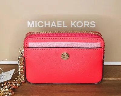 NEW! MK Michael Kors Medium Saffiano Leather Chain Card Case Wallet [SANGRIA] • $59