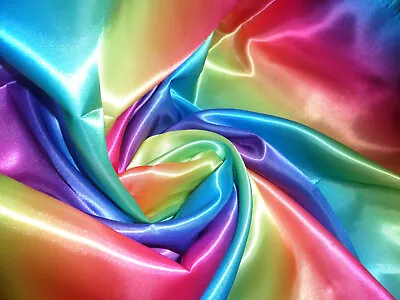 £4.82 • Buy Silky Satin Rainbow Stripe Fabric Dress  Luxury Silky Material 150 Cm