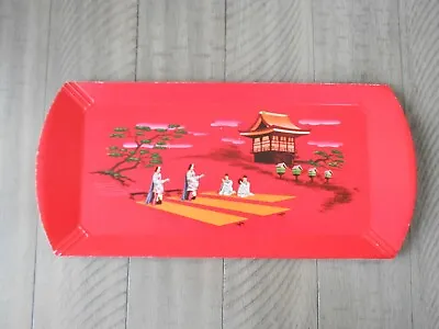 Vintage Mid-Century Modern Asian Scene Haskelite Serving Tray Red 16  X 7.5  • $8.99