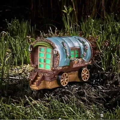 Solar Garden Ornament LED Light Up Colour Changing Caravan House Outdoor Decor • £25.99