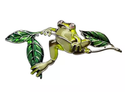 Frog On Twig Brooch Pin Sterling Silver Plated Enamel By Zarlite By Zarah • $28.99