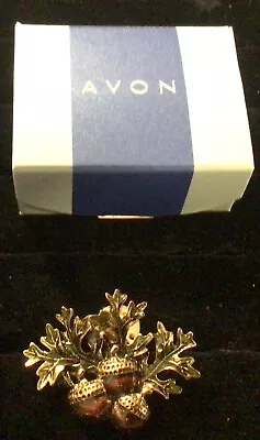 Avon Enamel “Acorn Motif” Pin Fall Oak Leaf Lapel Scarf Brooch W Box • $17.75