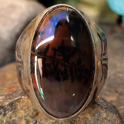 VINTAGE 1950s NATIVE AMERICAN NAVAJO PETRIFIED WOOD STERLING SILVER RING SZ 10 • $155