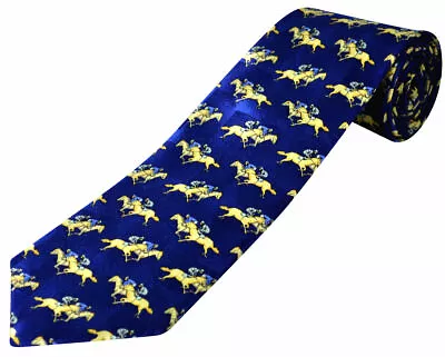 THE TIE STUDIO - Racing Horses & Jockey On Light Navy Men's Novelty Ties • £15.99