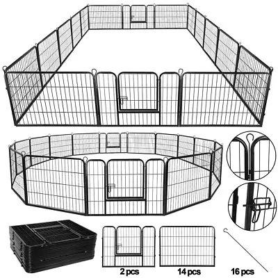 16 Panel Heavy Duty Metal Cage Crate Pet Dog Cat Fence Exercise Playpen Kennel • $111.58