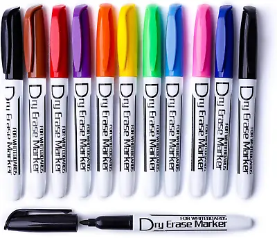 Dry Erase Markers Low Odor Fine Whiteboard Markers Thin Box Of 12 10 Colors • $7
