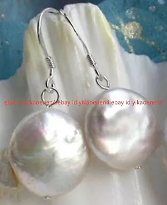 Natural White Coin Freshwater Pearl Sterling 11-12mm Dangle Earrings  • £4.55