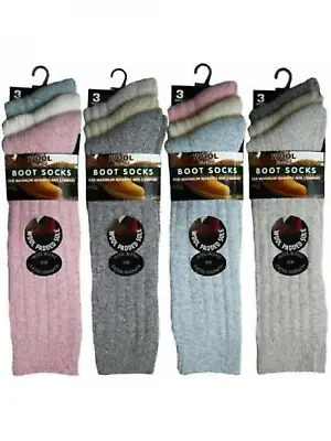 Ladies Long Length Chunky Wool Blend Boot Socks UK 4-7 Size • £17.49