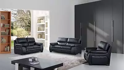 3PC Black Modern Contemporary Italian Top Grain Leather Sofa Loveseat Chair Set • $3395