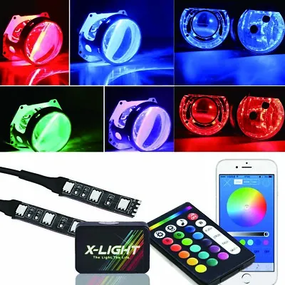 2Pcs RGB Demon Eye Halo Ring LED Wireless Remote Kit For Car Headlight Projector • $29.99